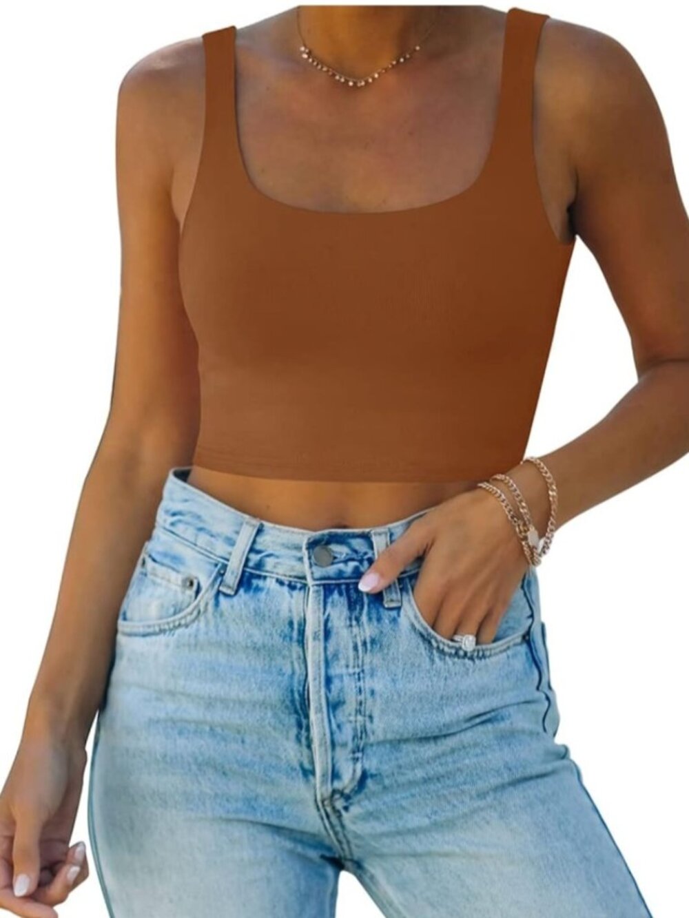 REORIA SEAMLESS CROPPED TANK TOP RUST COLOR SIZE SMALL